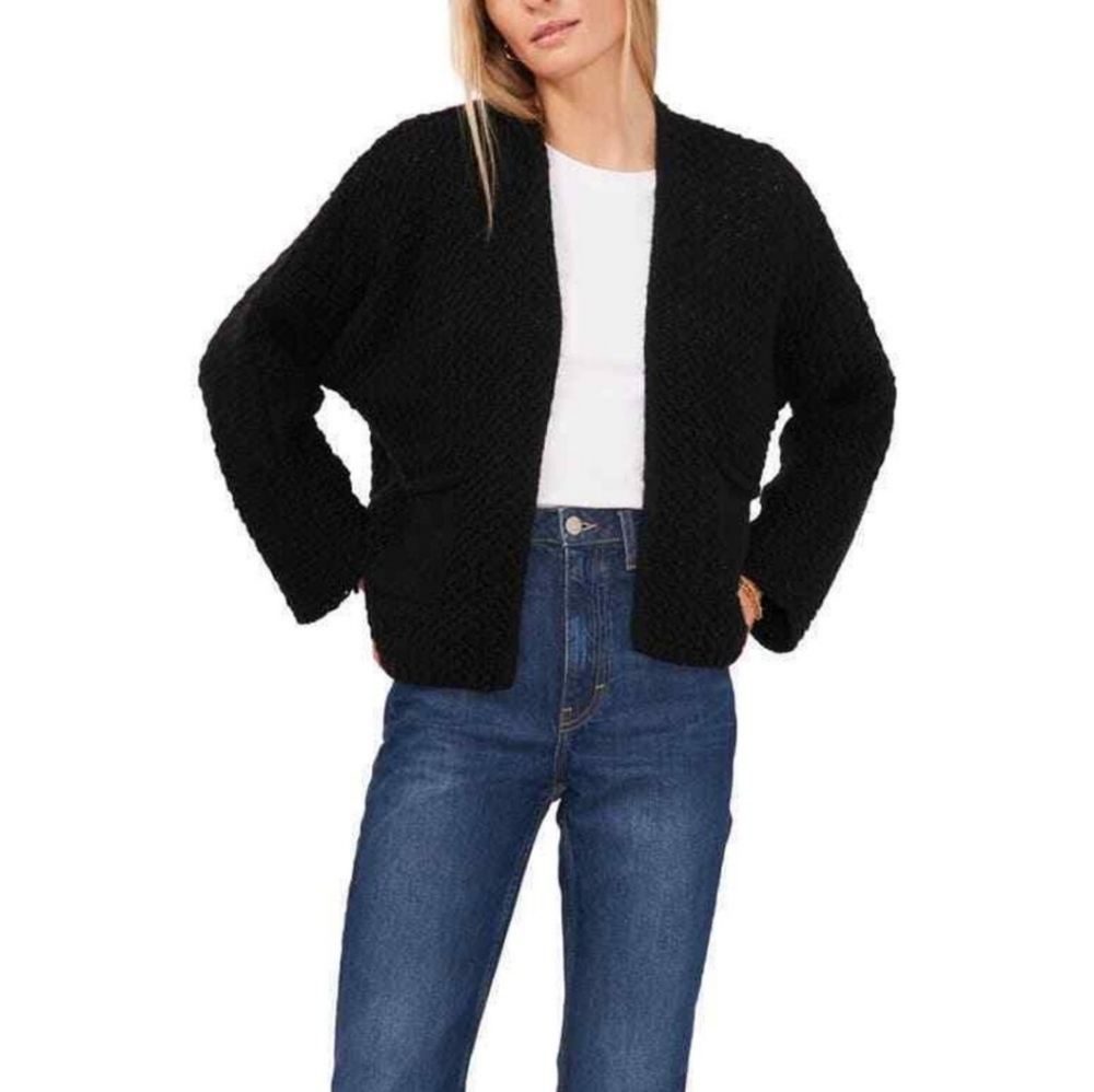 Vince Camuto Women's XL Open-Front Cardigan Sweater Rich Black Chunky Minimalist